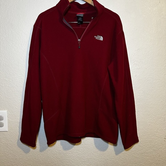 The North Face Men's Large Quarter Zip Pullover Red Textured Fleece Outdoor Hike - Picture 2 of 6